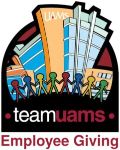 Team UAMS Employee Giving logo with stylized UAMS buildings and a row of diverse figures holding hands.